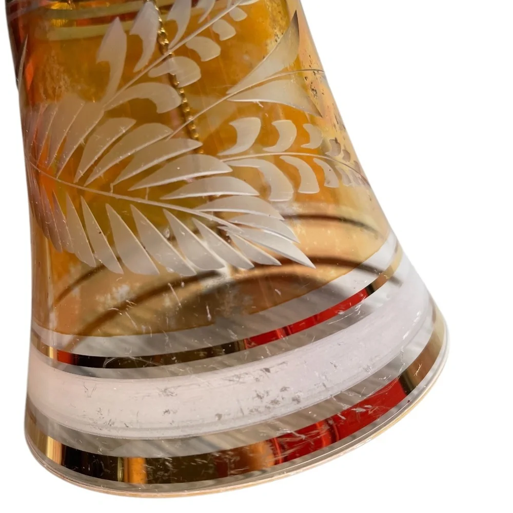 Vintage Hungarian LEAD CRYSTAL Glass Gold Etched Flower‎ Dinner Bell.